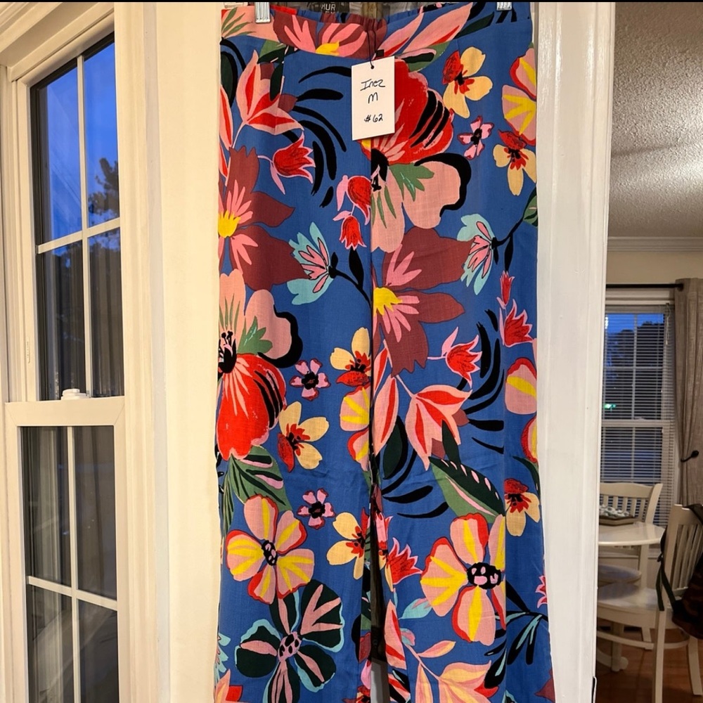 Sugarlips Wide Leg Floral Pants in Blue with Multicolor Blooms